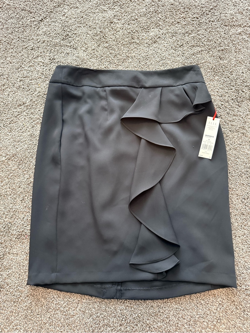 Elle Black Pencil Skirt with Front Ruffle
